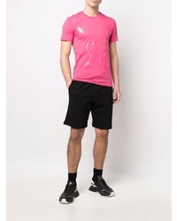 fuchsia bedrucktes T-Shirt mit einem Rundhalsausschnitt von Moschino