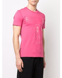 fuchsia bedrucktes T-Shirt mit einem Rundhalsausschnitt von Moschino