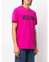 fuchsia bedrucktes T-Shirt mit einem Rundhalsausschnitt von Moschino