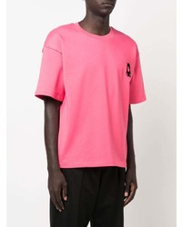 fuchsia bedrucktes T-Shirt mit einem Rundhalsausschnitt von Styland