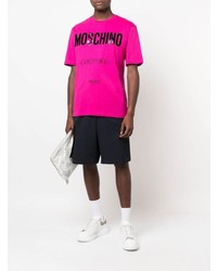 fuchsia bedrucktes T-Shirt mit einem Rundhalsausschnitt von Moschino