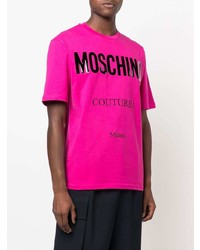 fuchsia bedrucktes T-Shirt mit einem Rundhalsausschnitt von Moschino