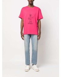 fuchsia bedrucktes T-Shirt mit einem Rundhalsausschnitt von PACCBET