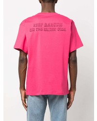 fuchsia bedrucktes T-Shirt mit einem Rundhalsausschnitt von PACCBET