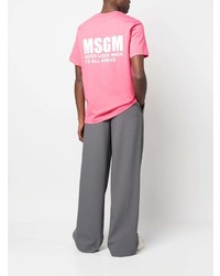 fuchsia bedrucktes T-Shirt mit einem Rundhalsausschnitt von MSGM