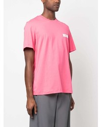 fuchsia bedrucktes T-Shirt mit einem Rundhalsausschnitt von MSGM