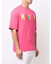 fuchsia bedrucktes T-Shirt mit einem Rundhalsausschnitt von Moschino