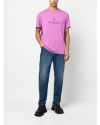 fuchsia bedrucktes T-Shirt mit einem Rundhalsausschnitt von Moncler