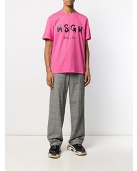 fuchsia bedrucktes T-Shirt mit einem Rundhalsausschnitt von MSGM