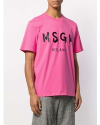 fuchsia bedrucktes T-Shirt mit einem Rundhalsausschnitt von MSGM