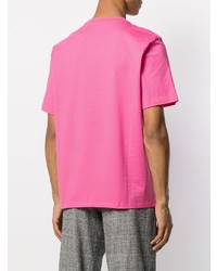 fuchsia bedrucktes T-Shirt mit einem Rundhalsausschnitt von MSGM