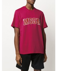 fuchsia bedrucktes T-Shirt mit einem Rundhalsausschnitt von MSGM