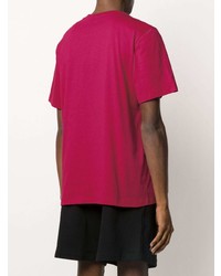 fuchsia bedrucktes T-Shirt mit einem Rundhalsausschnitt von MSGM