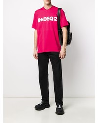 fuchsia bedrucktes T-Shirt mit einem Rundhalsausschnitt von DSQUARED2