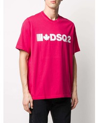 fuchsia bedrucktes T-Shirt mit einem Rundhalsausschnitt von DSQUARED2