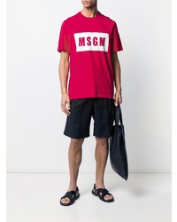 fuchsia bedrucktes T-Shirt mit einem Rundhalsausschnitt von MSGM