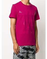 fuchsia bedrucktes T-Shirt mit einem Rundhalsausschnitt von Moschino