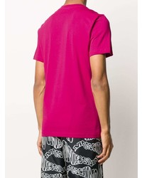 fuchsia bedrucktes T-Shirt mit einem Rundhalsausschnitt von Moschino