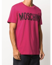 fuchsia bedrucktes T-Shirt mit einem Rundhalsausschnitt von Moschino