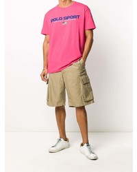 fuchsia bedrucktes T-Shirt mit einem Rundhalsausschnitt von Polo Ralph Lauren