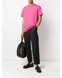 fuchsia bedrucktes T-Shirt mit einem Rundhalsausschnitt von MSGM