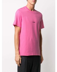 fuchsia bedrucktes T-Shirt mit einem Rundhalsausschnitt von MSGM