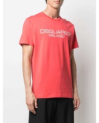 fuchsia bedrucktes T-Shirt mit einem Rundhalsausschnitt von DSQUARED2