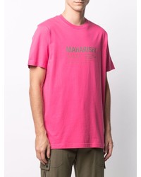 fuchsia bedrucktes T-Shirt mit einem Rundhalsausschnitt von Maharishi