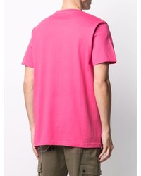 fuchsia bedrucktes T-Shirt mit einem Rundhalsausschnitt von Maharishi