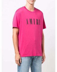 fuchsia bedrucktes T-Shirt mit einem Rundhalsausschnitt von Amiri