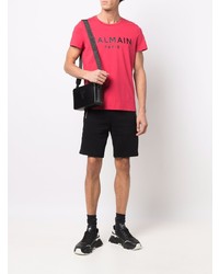 fuchsia bedrucktes T-Shirt mit einem Rundhalsausschnitt von Balmain