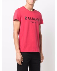 fuchsia bedrucktes T-Shirt mit einem Rundhalsausschnitt von Balmain