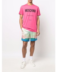 fuchsia bedrucktes T-Shirt mit einem Rundhalsausschnitt von Moschino