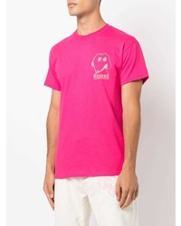 fuchsia bedrucktes T-Shirt mit einem Rundhalsausschnitt von Pleasures