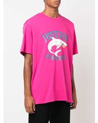 fuchsia bedrucktes T-Shirt mit einem Rundhalsausschnitt von Just Don