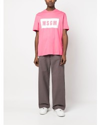 fuchsia bedrucktes T-Shirt mit einem Rundhalsausschnitt von MSGM