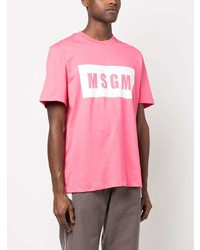 fuchsia bedrucktes T-Shirt mit einem Rundhalsausschnitt von MSGM