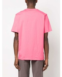 fuchsia bedrucktes T-Shirt mit einem Rundhalsausschnitt von MSGM