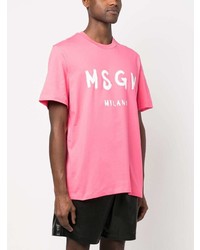 fuchsia bedrucktes T-Shirt mit einem Rundhalsausschnitt von MSGM