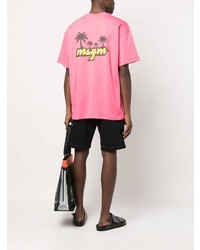 fuchsia bedrucktes T-Shirt mit einem Rundhalsausschnitt von MSGM