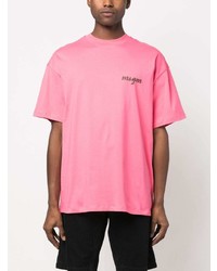 fuchsia bedrucktes T-Shirt mit einem Rundhalsausschnitt von MSGM