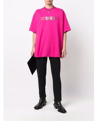 fuchsia bedrucktes T-Shirt mit einem Rundhalsausschnitt von Vetements