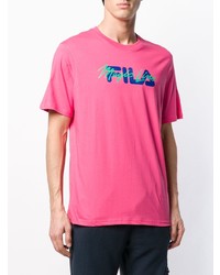 fuchsia bedrucktes T-Shirt mit einem Rundhalsausschnitt von Fila