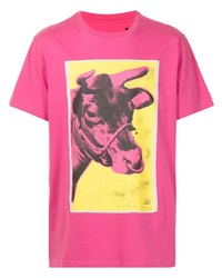 fuchsia bedrucktes T-Shirt mit einem Rundhalsausschnitt von Maharishi