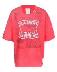 fuchsia bedrucktes T-Shirt mit einem Rundhalsausschnitt von Maison Mihara Yasuhiro