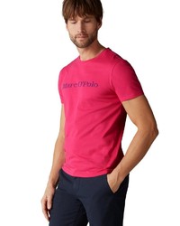 fuchsia bedrucktes T-Shirt mit einem Rundhalsausschnitt von Marc O'Polo