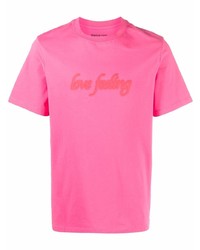 fuchsia bedrucktes T-Shirt mit einem Rundhalsausschnitt von Martine Rose