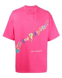 fuchsia bedrucktes T-Shirt mit einem Rundhalsausschnitt von Martine Rose