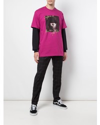 fuchsia bedrucktes T-Shirt mit einem Rundhalsausschnitt von Supreme