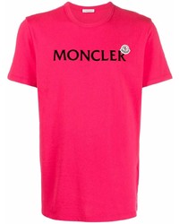 fuchsia bedrucktes T-Shirt mit einem Rundhalsausschnitt von Moncler